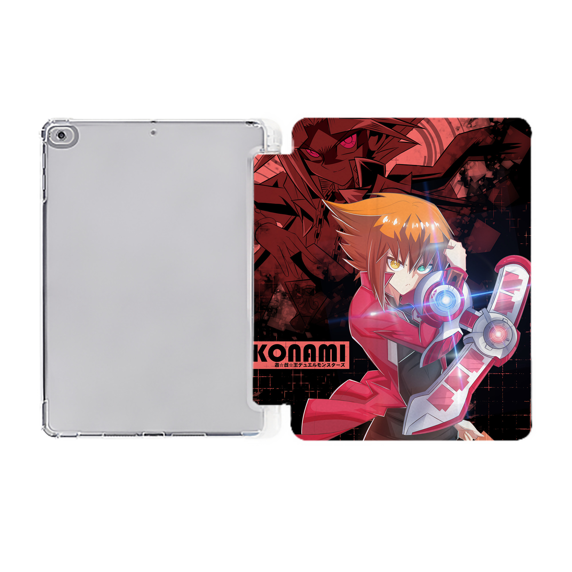 （画像用） 遊☆戯☆王 Yu-Gi-Oh! IPad ケース ペン収納付き 三つ折りスタンド PUレザー×シリコン 対応機種9.5/10.5/10.9インチ